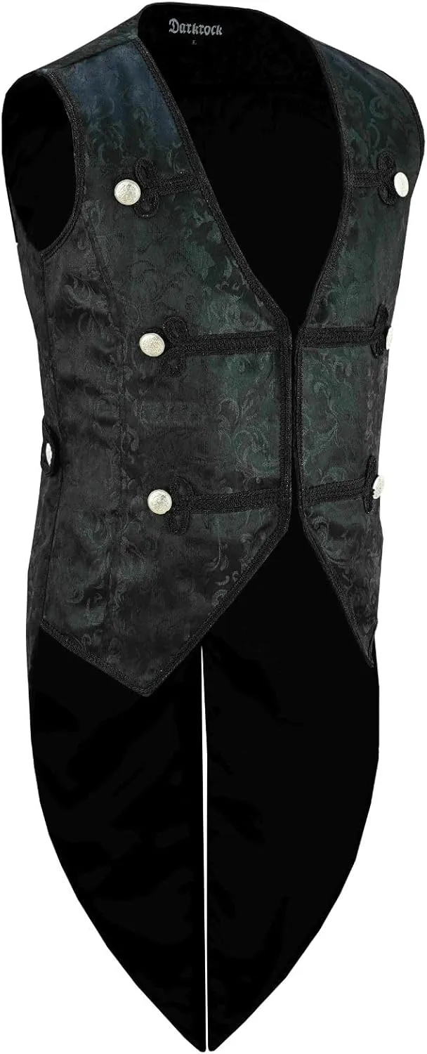 Men's Black Vest Waistcoat Tailcoat Black Brocade Damask Gothic Steampunk Victorian/Tail Coat