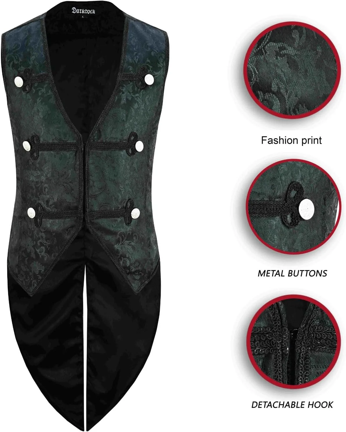 Men's Black Vest Waistcoat Tailcoat Black Brocade Damask Gothic Steampunk Victorian/Tail Coat