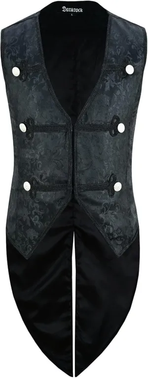 Men's Black Vest Waistcoat Tailcoat Black Brocade Damask Gothic Steampunk Victorian/Tail Coat