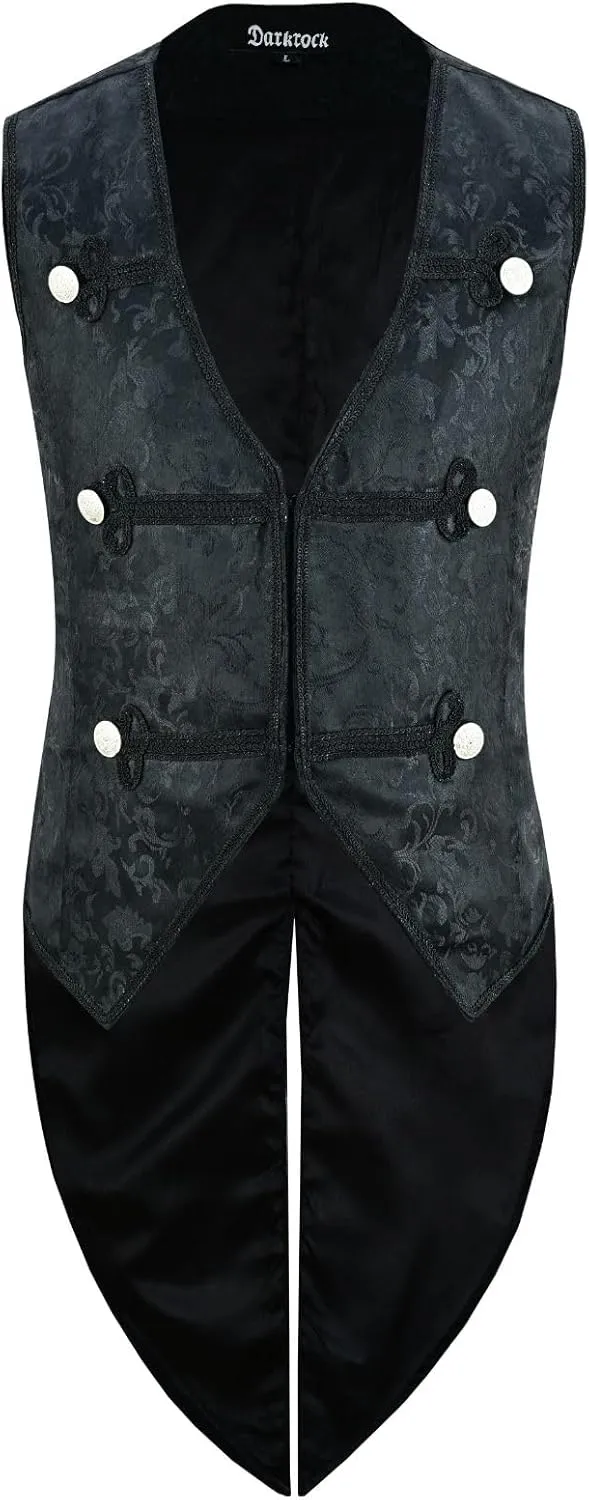 Men's Black Vest Waistcoat Tailcoat Black Brocade Damask Gothic Steampunk Victorian/Tail Coat