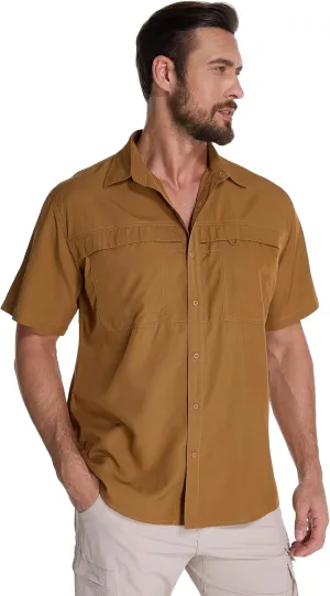 Men's Fishing Shirts Short Sleeve UPF 50  Sun Protection Shirts, Mens Cargo Quick Dry Shirt for Hiking Safari Camping