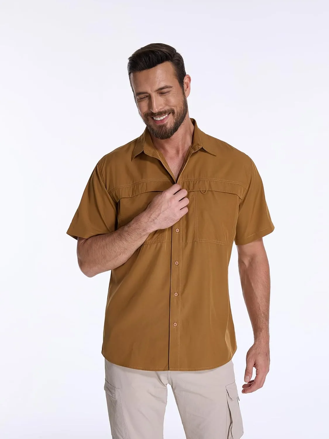 Men's Fishing Shirts Short Sleeve UPF 50  Sun Protection Shirts, Mens Cargo Quick Dry Shirt for Hiking Safari Camping