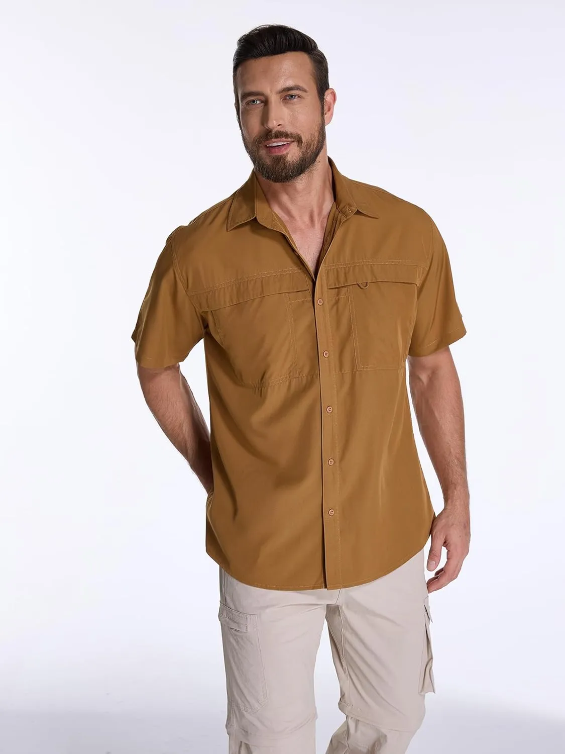 Men's Fishing Shirts Short Sleeve UPF 50  Sun Protection Shirts, Mens Cargo Quick Dry Shirt for Hiking Safari Camping