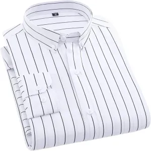 Men's Formal Shirts Long Sleeve Office Striped Business Male Social Plaid Work Shirt Tops