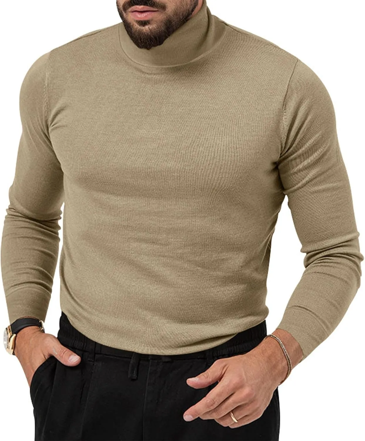 Mens Mock Turtleneck Long Sleeve Shirts Cotton Basic Layering Work Shirts Slim Fit Thermal Undershirts Tunic Tops
