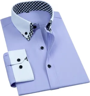 Men's Slim Fit Long Sleeve Korean Style Suit Shirt Business Dress Top