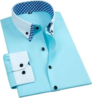 Men's Slim Fit Long Sleeve Korean Style Suit Shirt Business Dress Top