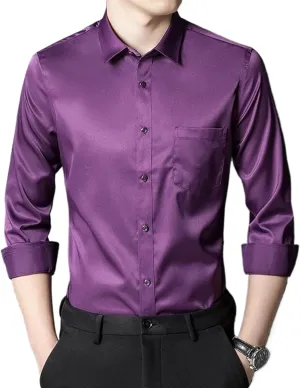 Men's Slim Fit Long Sleeve Solid Color Business Casual Shirt Korean Style Work Shirt