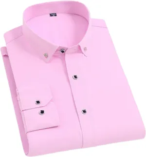 Men's Slim Fit Solid Color Business Dress Shirt Korean Style Long Sleeve Suit Shirt