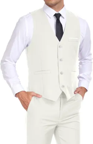 Mens Suits Vest Pant Set, Slim Fit 2 Pieces Casual Suit Waistcoat Wedding Groomsmen