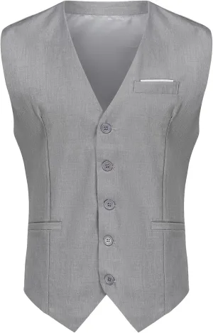 Mens Vest Business Formal Slim Fit Dress Waistcoat V Neck Tuxedo Suit Vest