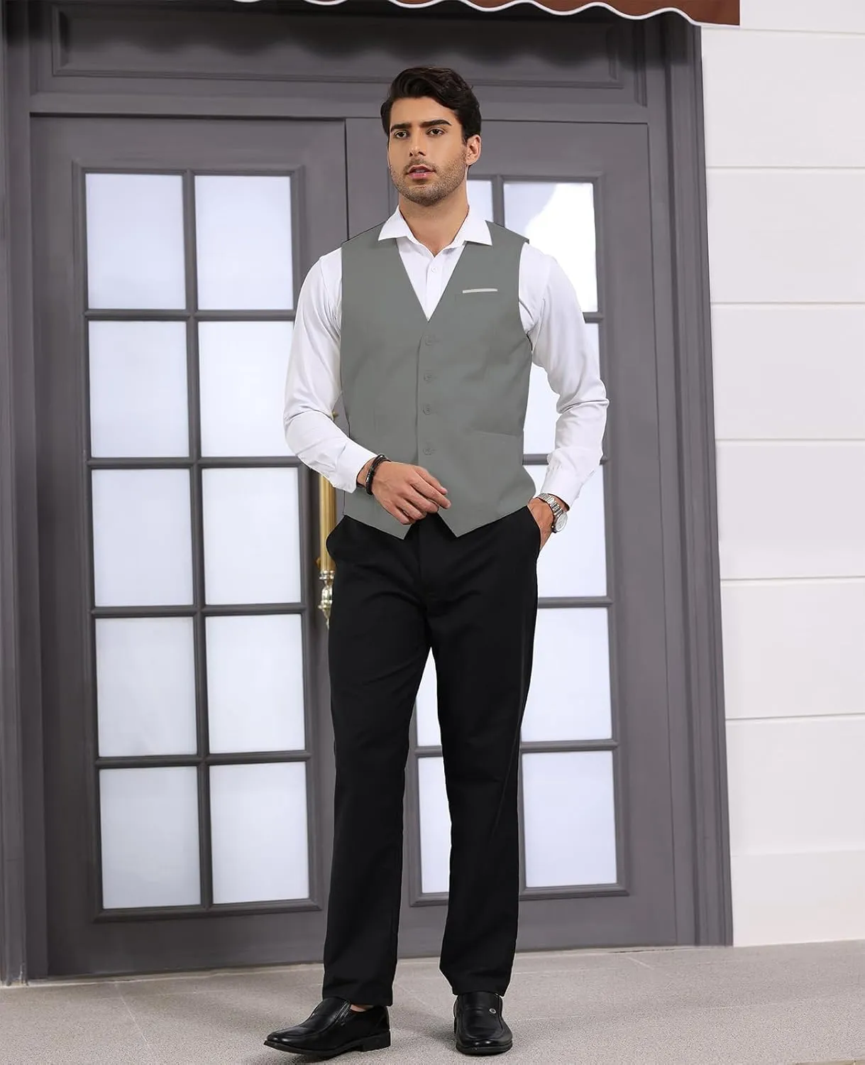 Mens Vest Business Formal Slim Fit Dress Waistcoat V Neck Tuxedo Suit Vest