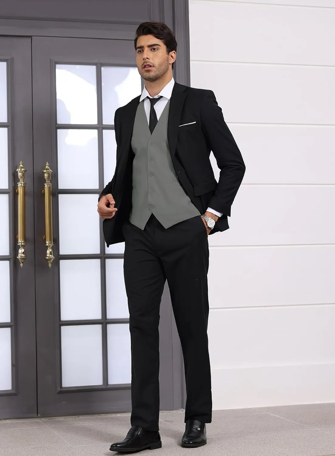 Mens Vest Business Formal Slim Fit Dress Waistcoat V Neck Tuxedo Suit Vest
