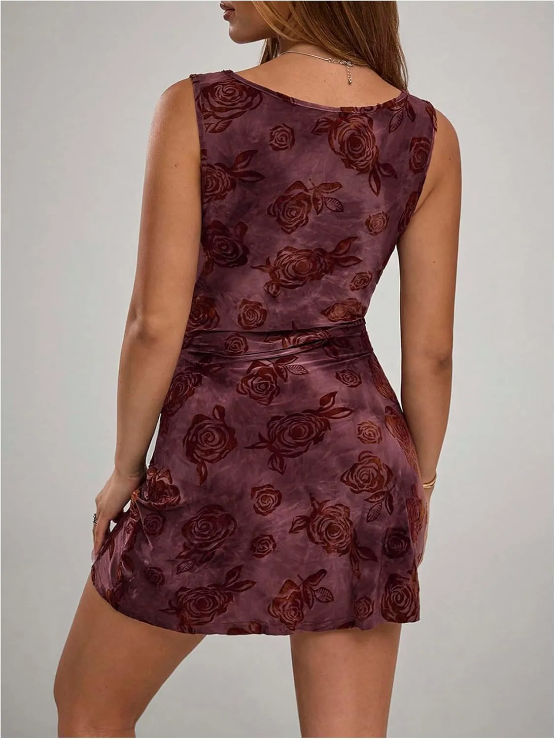 Milumia Women's Floral Ruched Boat Neck Sleeveless Mini Dresses