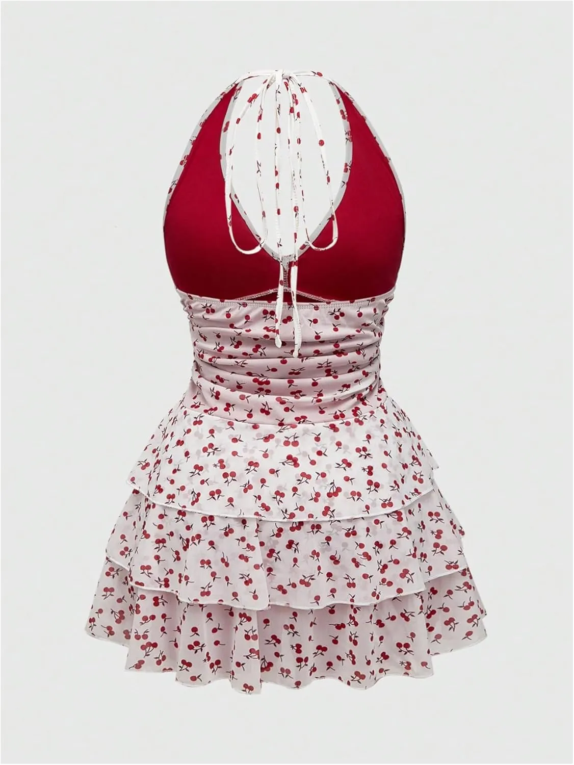 Milumia Women's Fruit Print Ruched Halter Dress Tiered Layered Ruffle Mini Dresses