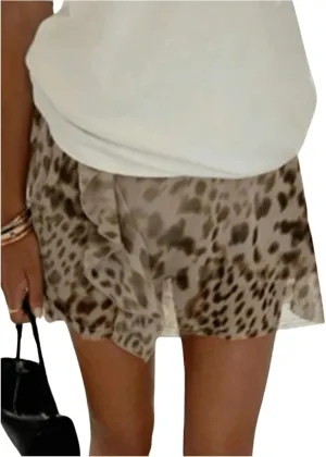 Milumia Women's Leopard Print Ruffle Trim Sheer Skirt High Rise Mesh Mini Skort