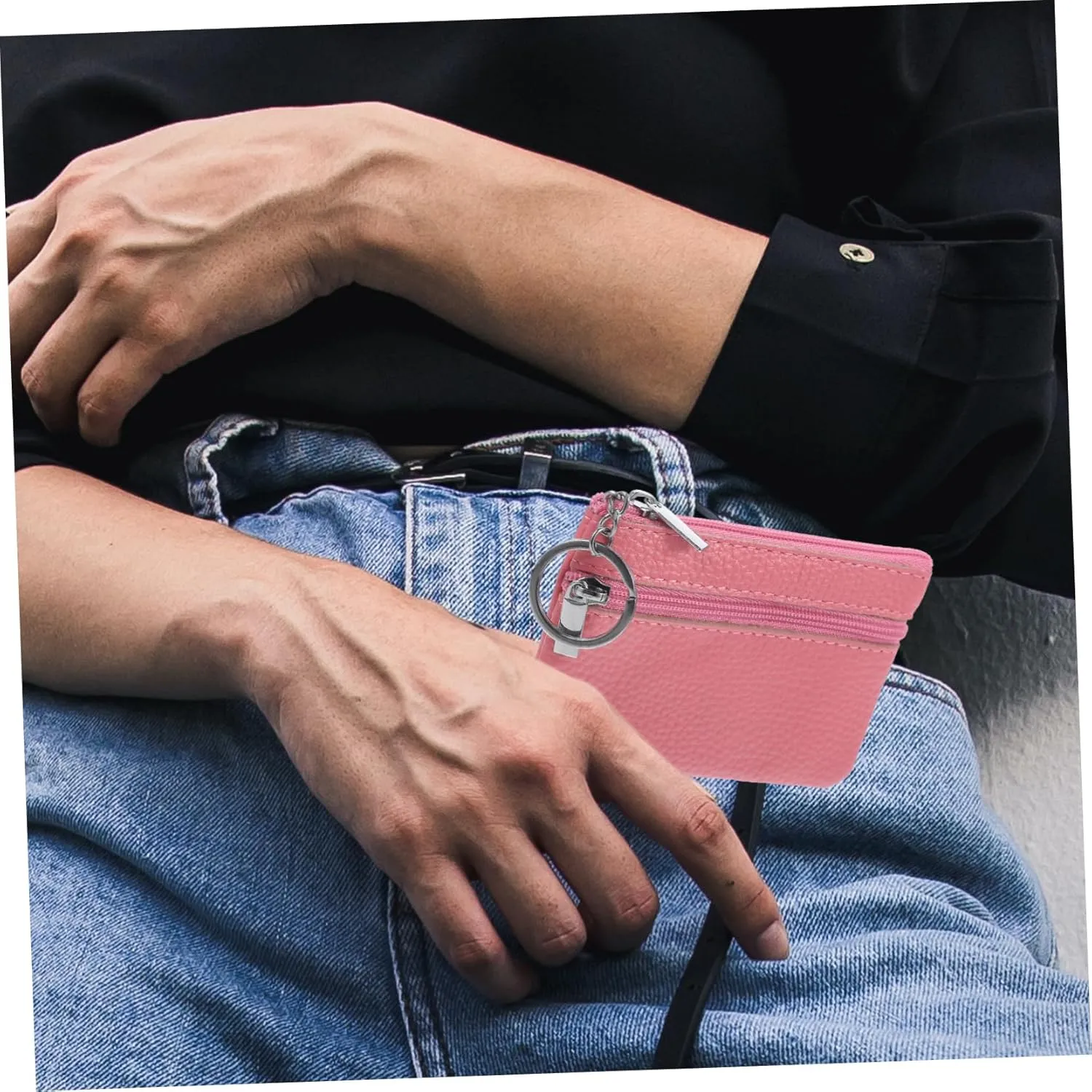 Mini Coin Purse Keychain Small Change Purse for Women Zipper Wallet Leather Ladies Purse Compact Portable