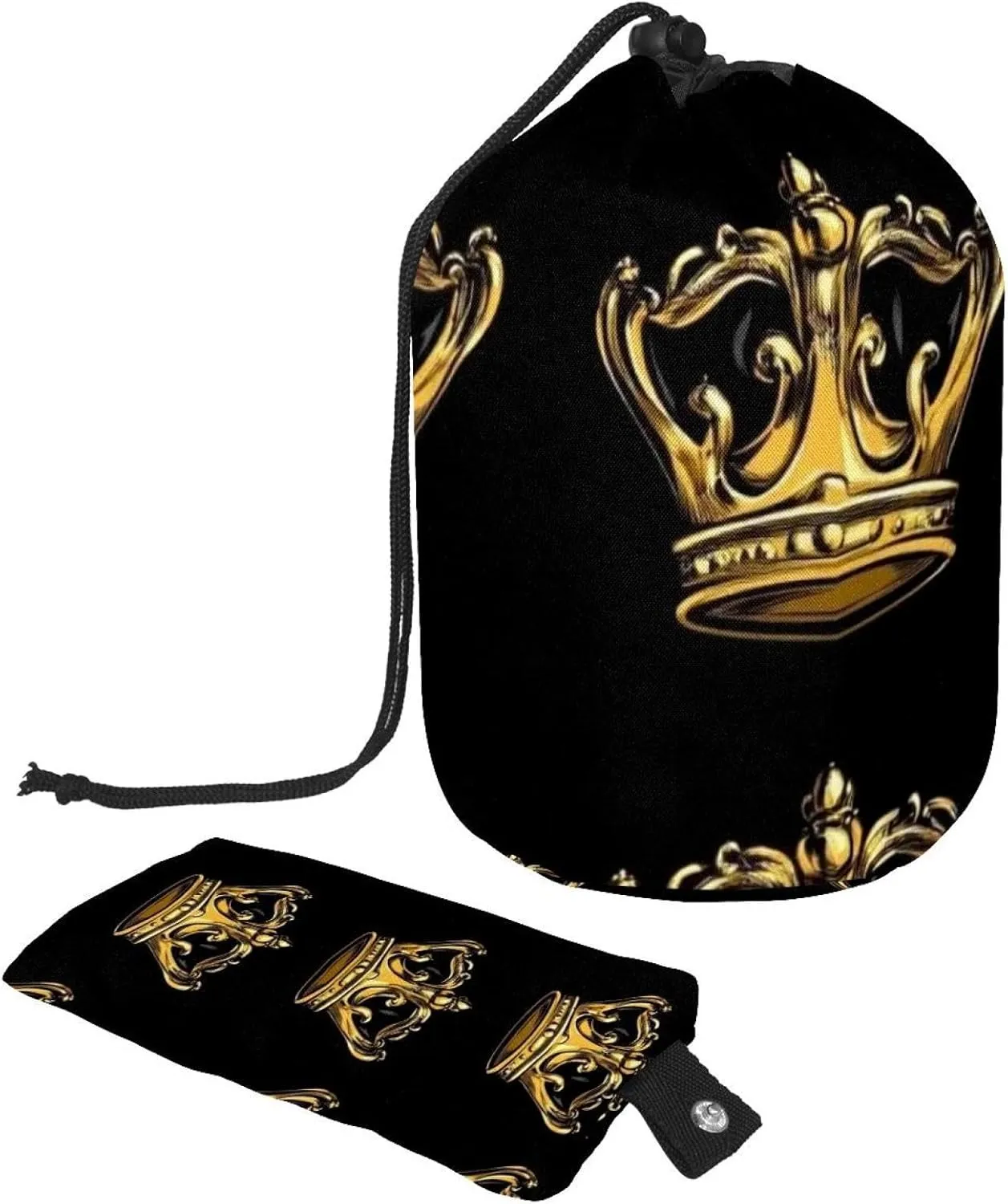 Multi Golden Royal Crown 45 Travel Cosmetic Bags Makeup Bag for Women, Foldable Drawstring Travel Cosmetic Bags, Portable Toiletry Bucket Bag
