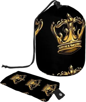 Multi Golden Royal Crown 45 Travel Cosmetic Bags Makeup Bag for Women, Foldable Drawstring Travel Cosmetic Bags, Portable Toiletry Bucket Bag