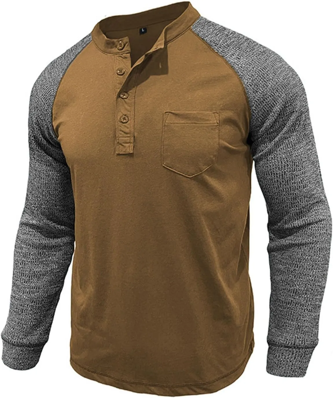 Muscularfit Shirts for Men Long Sleeve Button Up Henley Tshirt Casual Color Block Loose Pullover Athletic Gym Workout Tee Top