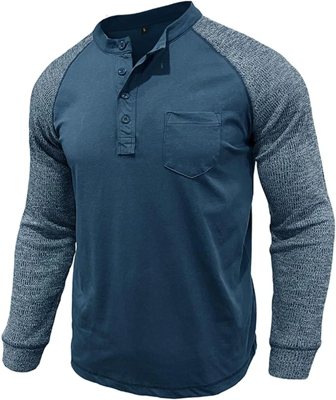 Muscularfit Shirts for Men Long Sleeve Button Up Henley Tshirt Casual Color Block Loose Pullover Athletic Gym Workout Tee Top