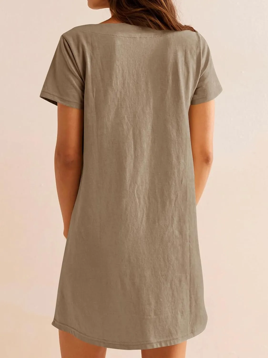 Naggoo Women Summer Sundresses Short Sleeve Square Neck Shift Tshirt Mini Dress with Pockets
