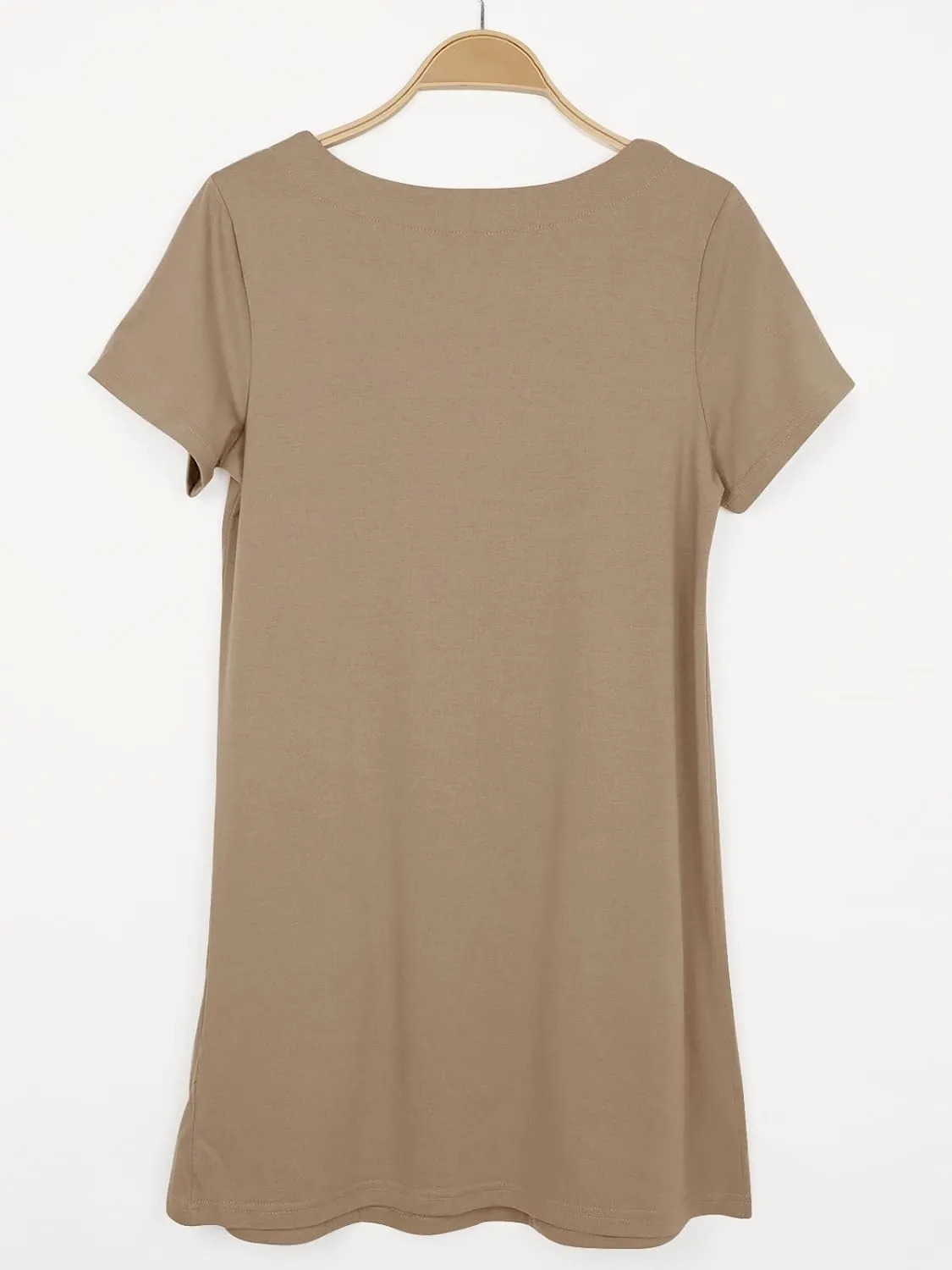 Naggoo Women Summer Sundresses Short Sleeve Square Neck Shift Tshirt Mini Dress with Pockets