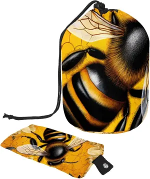 Nature Art Golden Bee Travel Cosmetic Bags Makeup Bag for Women, Foldable Drawstring Travel Cosmetic Bags, Portable Toiletry Bucket Bag