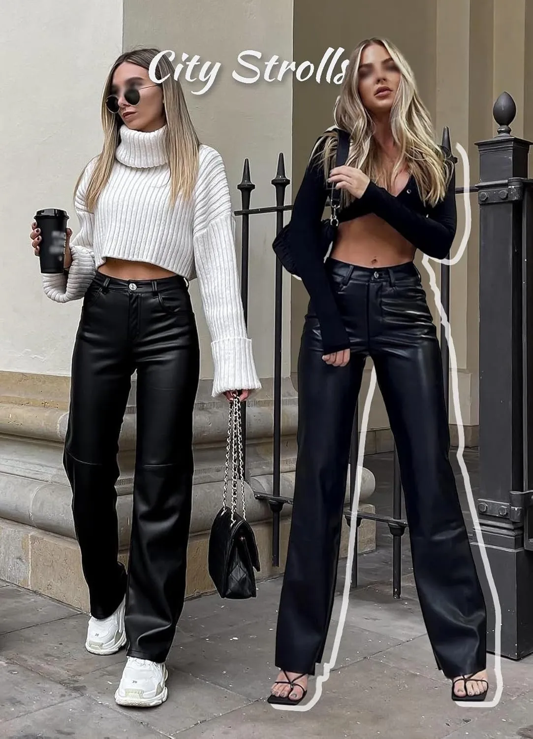 Navneet Women Faux Leather Pants PU High Waist Straight Leg Pant with Pockets Leather Leggings Bell Bottom Flare Pants