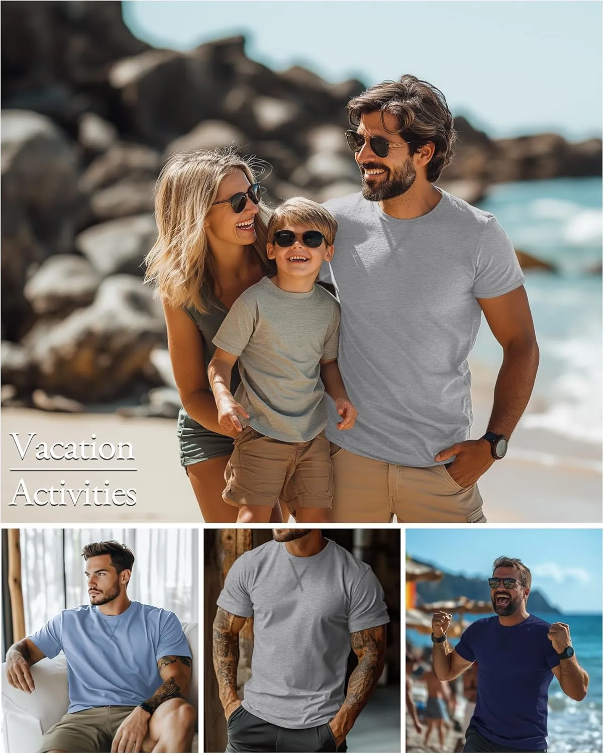 Neer 3 Pack Men's Big and Tall T-Shirts Cotton Short Sleeve Crewneck Plus Size Tee Shirts Hipster Longline Tops