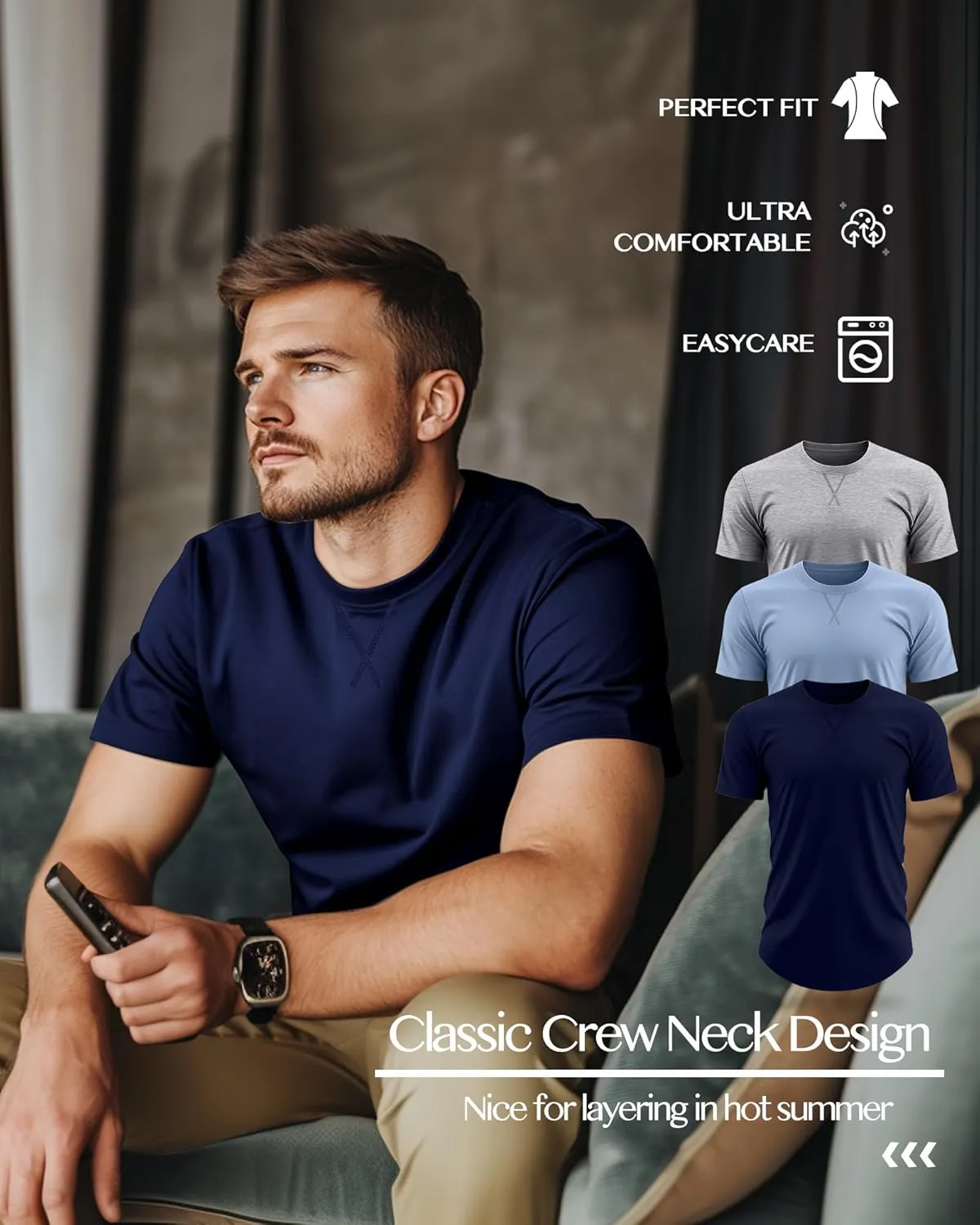 Neer 3 Pack Men's Big and Tall T-Shirts Cotton Short Sleeve Crewneck Plus Size Tee Shirts Hipster Longline Tops