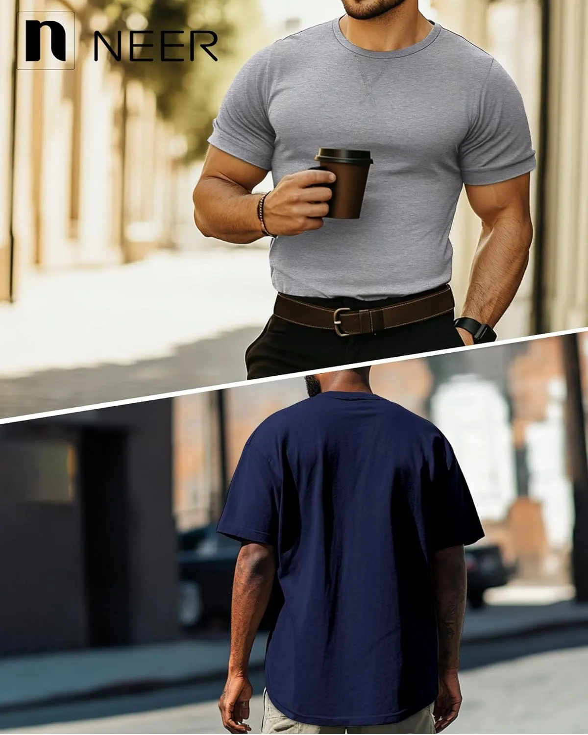 Neer 3 Pack Men's Big and Tall T-Shirts Cotton Short Sleeve Crewneck Plus Size Tee Shirts Hipster Longline Tops