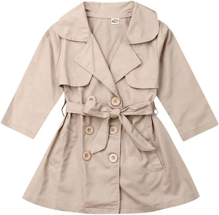 Newborn Baby Girl Fall Clothes Trench Coat Jacket Windbreaker Outwear Outfit (Khaki Trench Coat-Long,2-3t)