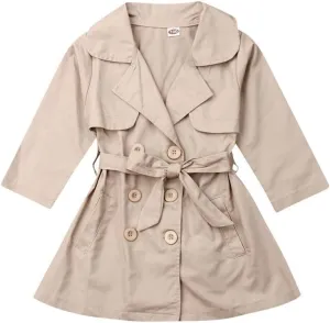 Newborn Baby Girl Fall Clothes Trench Coat Jacket Windbreaker Outwear Outfit (Khaki Trench Coat-Long,2-3t)