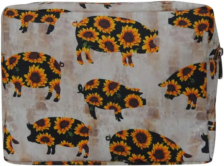 NGIL Large Cosmetic travel Pouch (Sunflower Pig-Black)