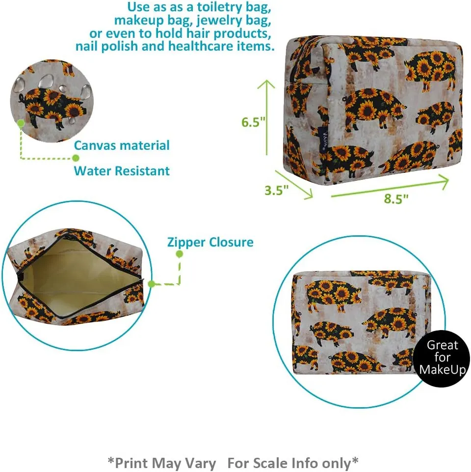 NGIL Large Cosmetic travel Pouch (Sunflower Pig-Black)