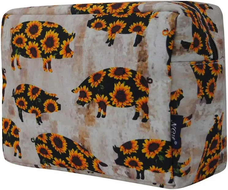 NGIL Large Cosmetic travel Pouch (Sunflower Pig-Black)