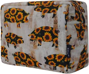 NGIL Large Cosmetic travel Pouch (Sunflower Pig-Black)