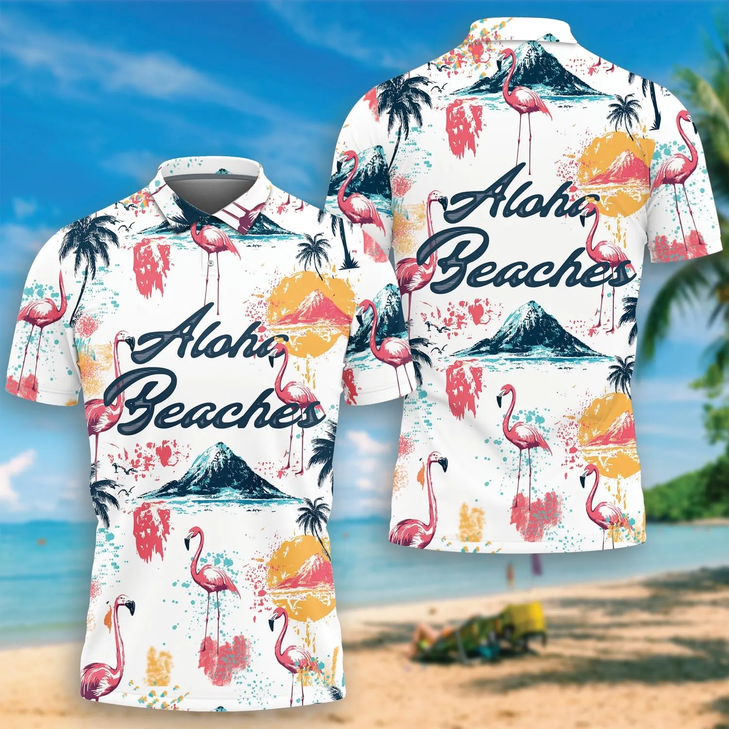 Oceans Polo Shirts for Men - Beach Lover Stylish Mens Goft Shirt Casual Short Sleeve Button Down Outfit Set 46