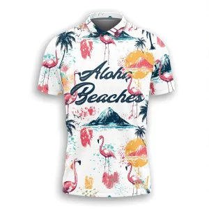 Oceans Polo Shirts for Men - Beach Lover Stylish Mens Goft Shirt Casual Short Sleeve Button Down Outfit Set 46