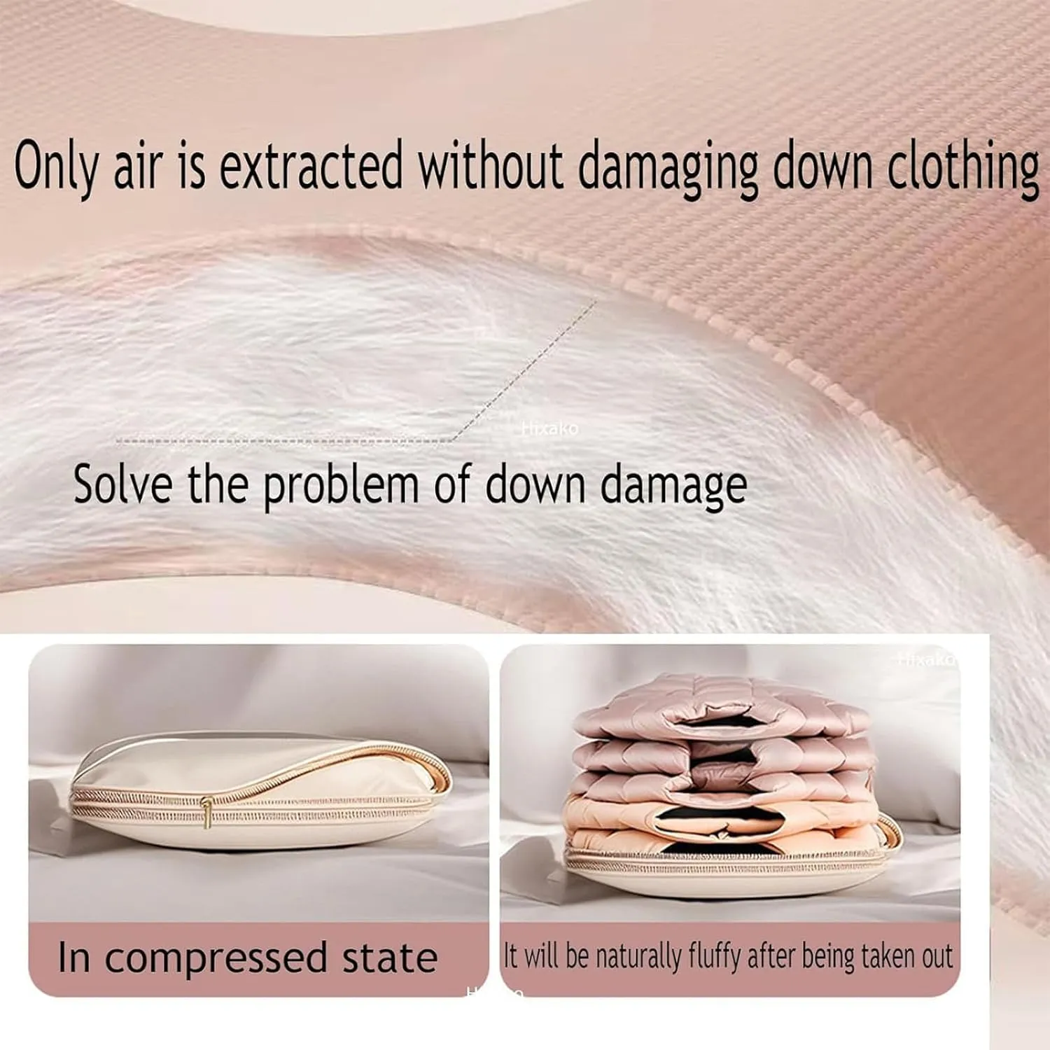 Otherwisie Space Saving Hanging Garment Bag with Self Compression Zipper, Garment Bags for Hanging Clothes, Compression Storage Bags for Clothes, Suits, Coats or Jackets (Beige-L)