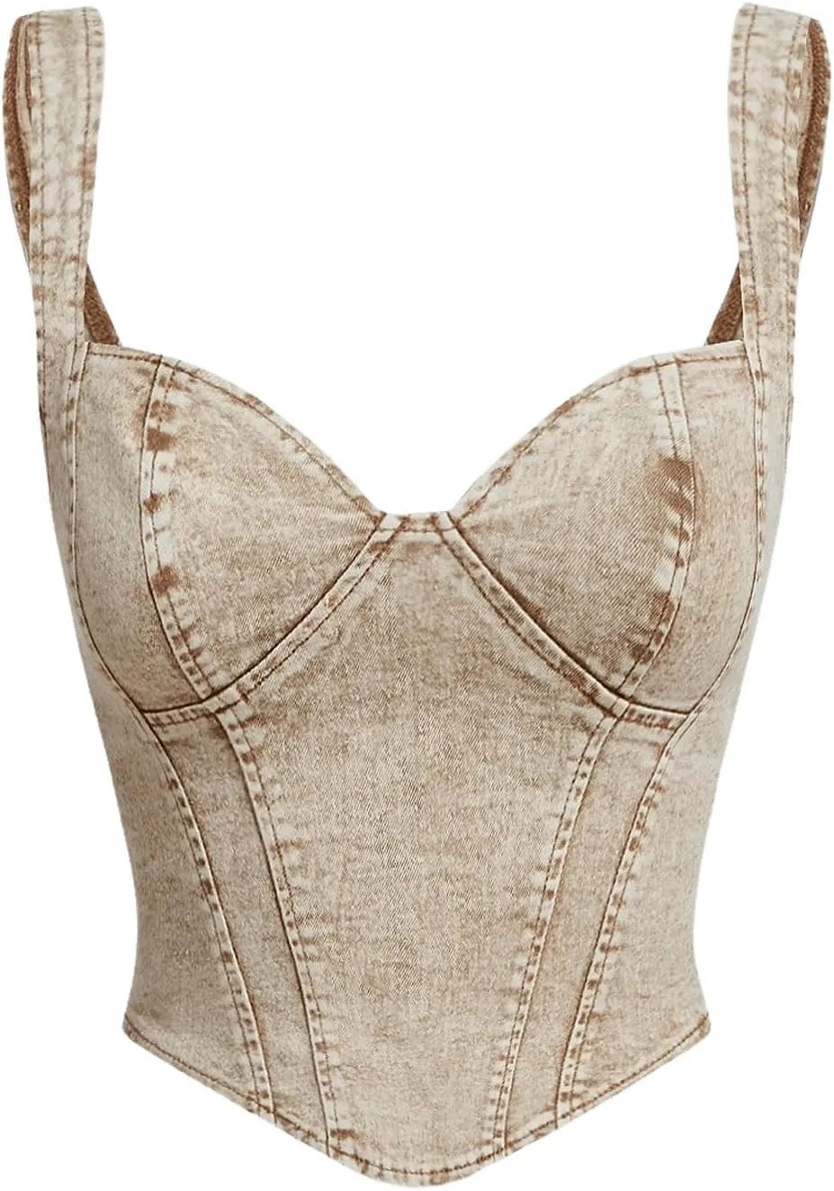OYOANGLE Women's Denim Sleeveless Crop Tops V Neck Asymmetrical Hem Fitted Jean Corset Bustier Streetwear
