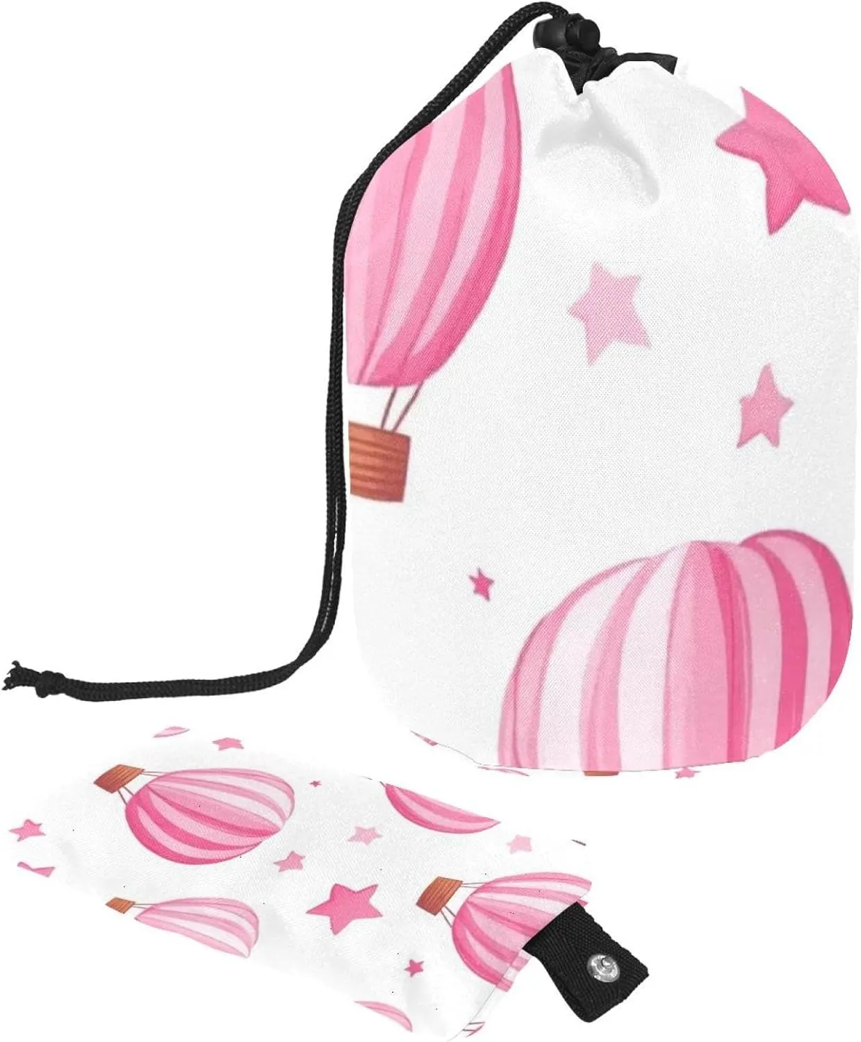 Pink Hot Air Balloon 17 Travel Cosmetic Bags Makeup Bag for Women, Foldable Drawstring Travel Cosmetic Bags, Portable Toiletry Bucket Bag