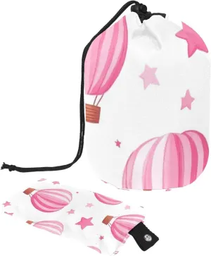 Pink Hot Air Balloon 17 Travel Cosmetic Bags Makeup Bag for Women, Foldable Drawstring Travel Cosmetic Bags, Portable Toiletry Bucket Bag