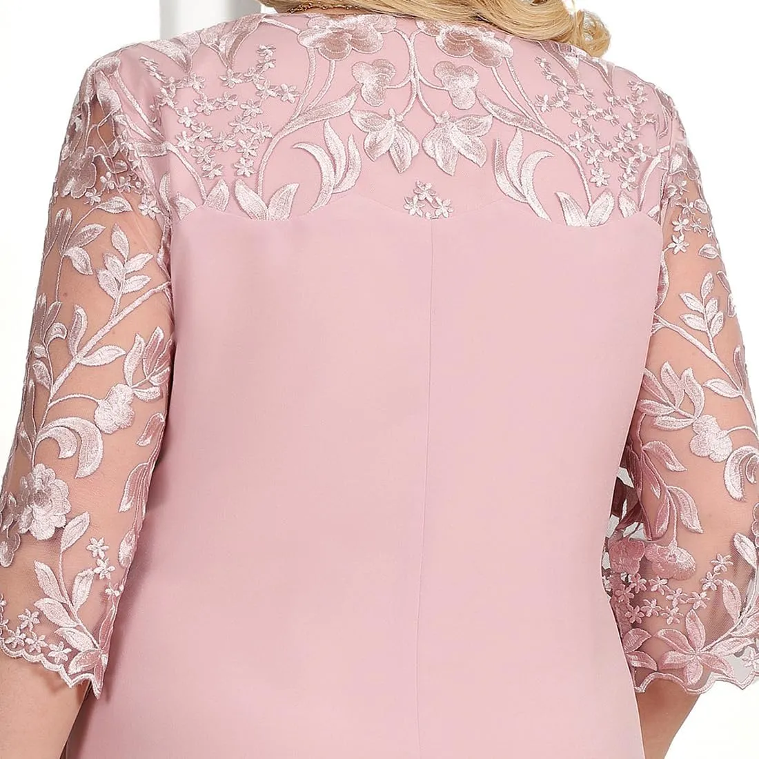 Plus Size Cocktail Dress for Curvy Women 1/2 Sleeve Floral Embroidery Chiffon Wedding Guest Dress