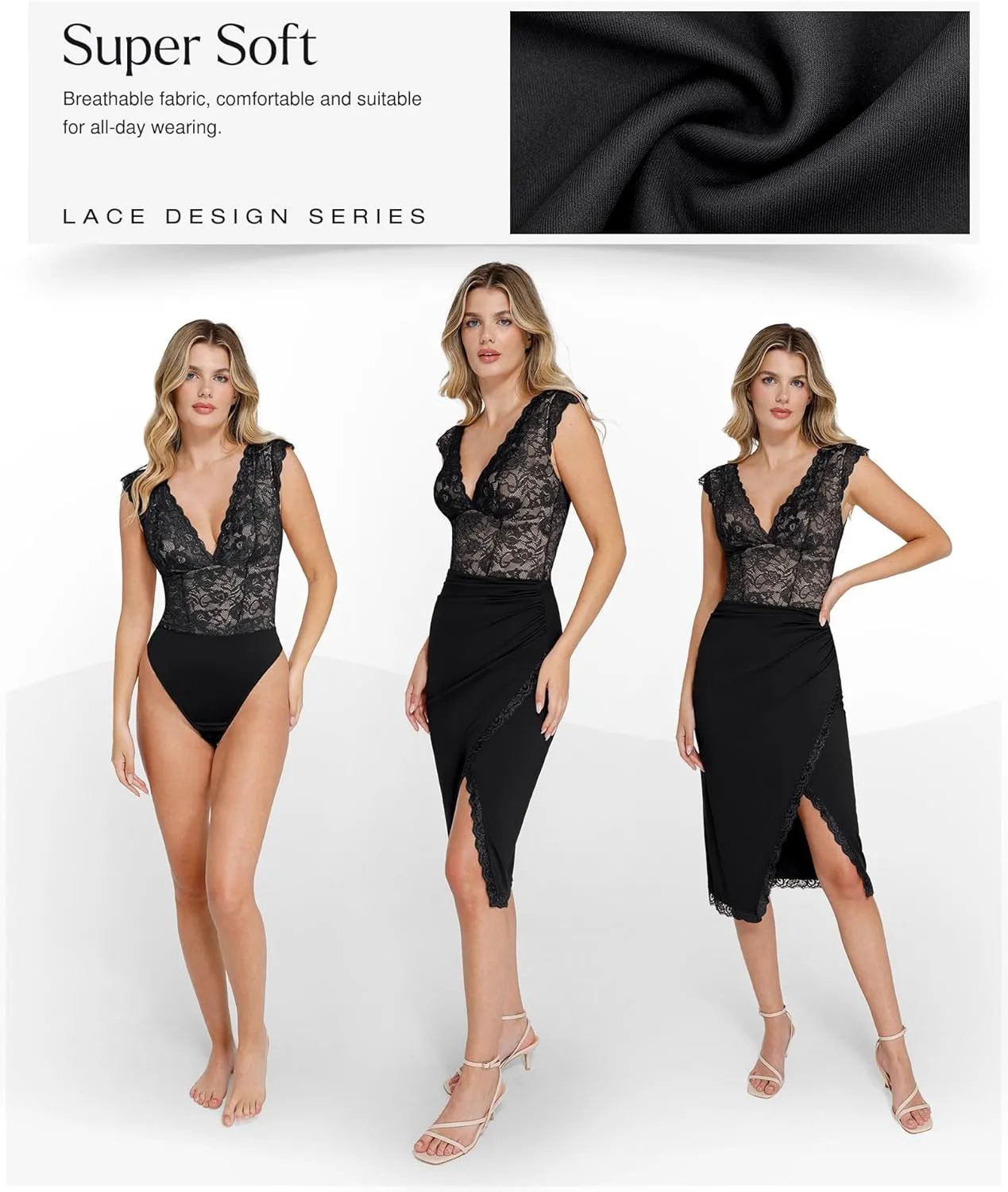 Popilush Lace Body Suits Women - Tank Top Thong Shapewear Tummy Control Going Out Tops Deep V Neck BodySuit
