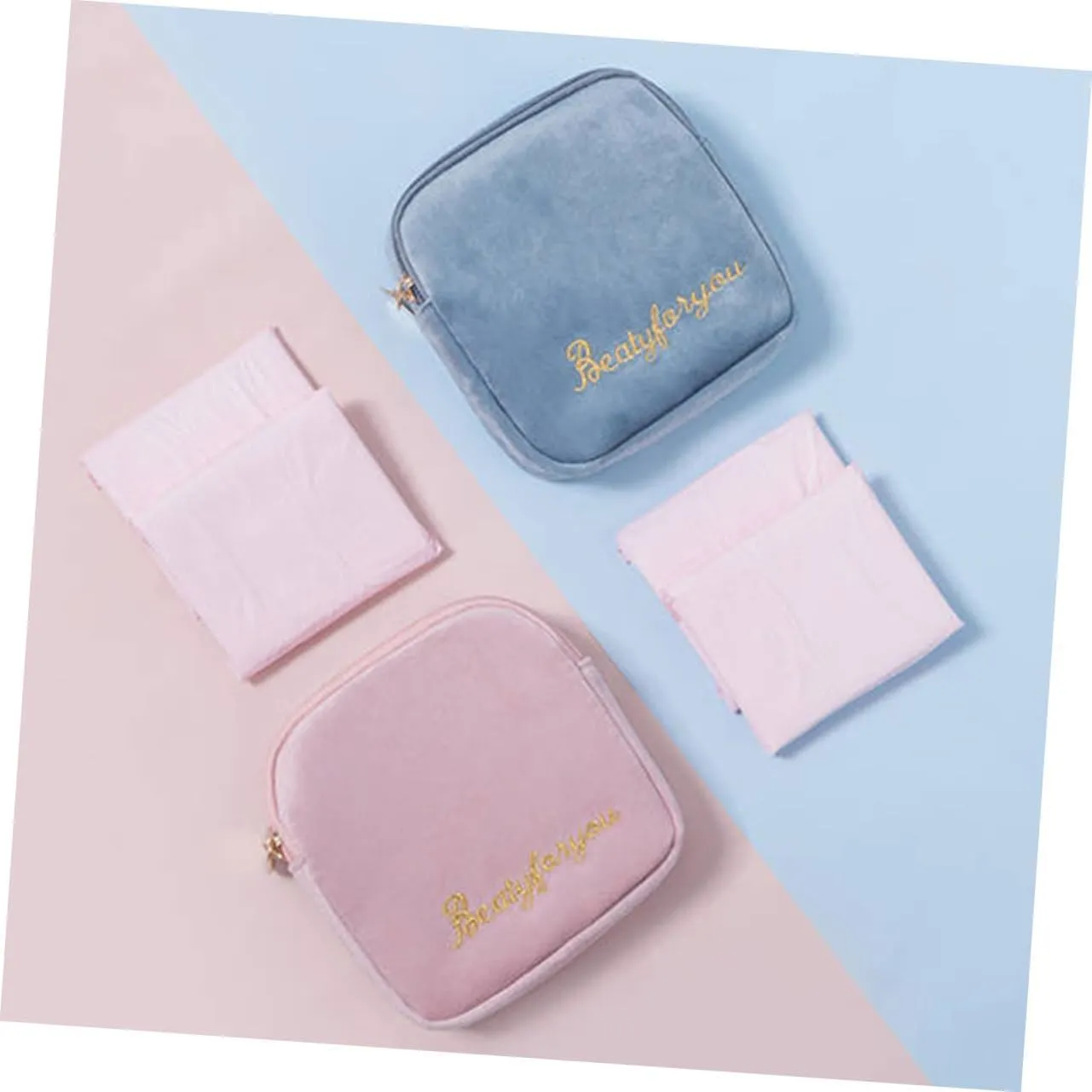 Portable Sanitary Napkin Pouch Diaper Storage Bag Large Capacity Zipper Closure for Outdoor Travel Office