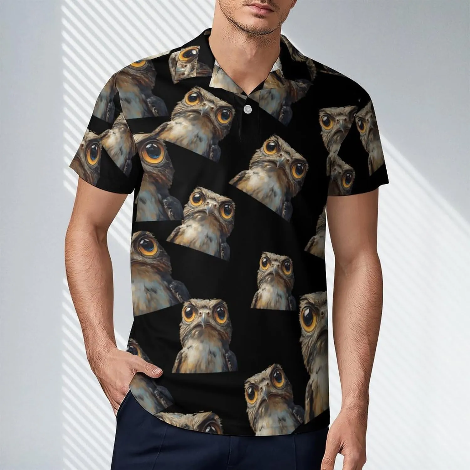Potoo Bird Men's Polo-Shirt Regular-Fit Short Sleeve Sports Quick Dry Golf Tennis T-Shirt
