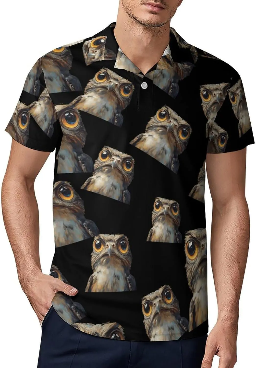 Potoo Bird Men's Polo-Shirt Regular-Fit Short Sleeve Sports Quick Dry Golf Tennis T-Shirt