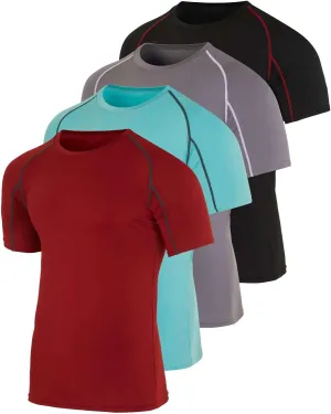Real Essentials 4 Pack: Men's Short Sleeve Compression T-Shirt Base Layer Undershirt Athletic Top (Available in Big & Tall)